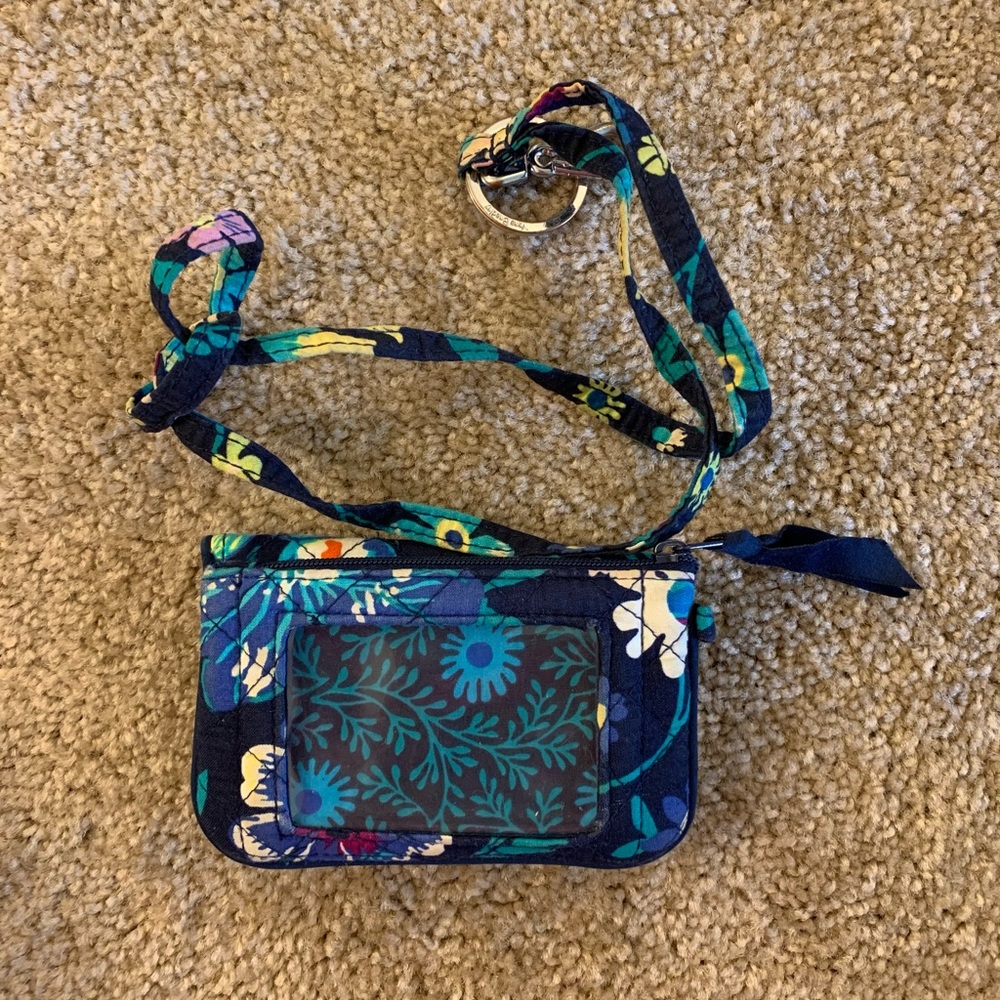 Blue Vera Bradley Zip ID wallet and lanyard